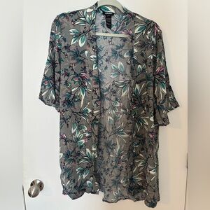 Olsen Floral Open-Front Shirt Kimono Cardigan - Gray